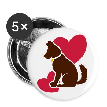 Cute dog with hearts - Buttons large 2.2''/56 mm (5-pack) - white - Front