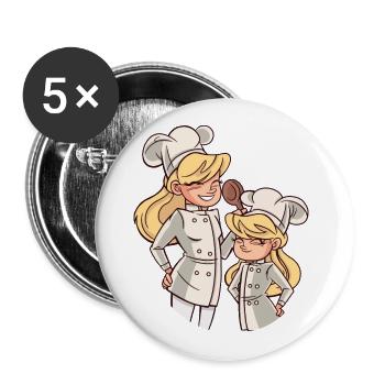 Köchin mit einer kleinen Köchin Mutter und Tochter - Buttons groß 56 mm (5er Pack) - Weiß - Vorne
