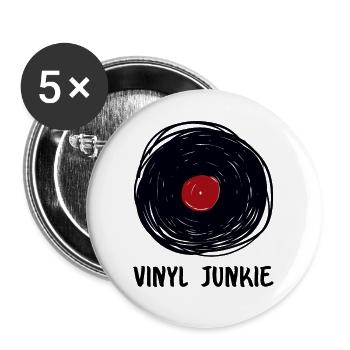 Tourne-disque vinyle Junkie - Lot de 5 grands badges (56 mm) - blanc - Devant