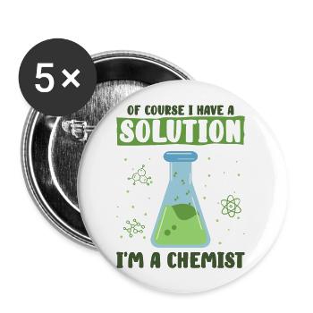 Chimiste Chimie Chimie Professeur Scientifique - Lot de 5 grands badges (56 mm) - blanc - Devant