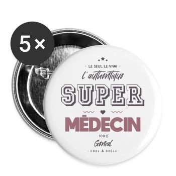 L authentique super médecin - Lot de 5 grands badges (56 mm) - blanc - Devant