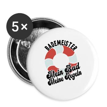 Bademeister Schwimmbad Rettungsschwimmer - Buttons groß 56 mm (5er Pack) - Weiß - Vorne