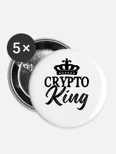 Crypto König Bitcoin - Buttons groß 56 mm (5er Pack) - Weiß