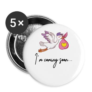 I'm Coming Soon Pregnancy Baby Birth - Buttons large 2.2''/56 mm (5-pack) - white - Front