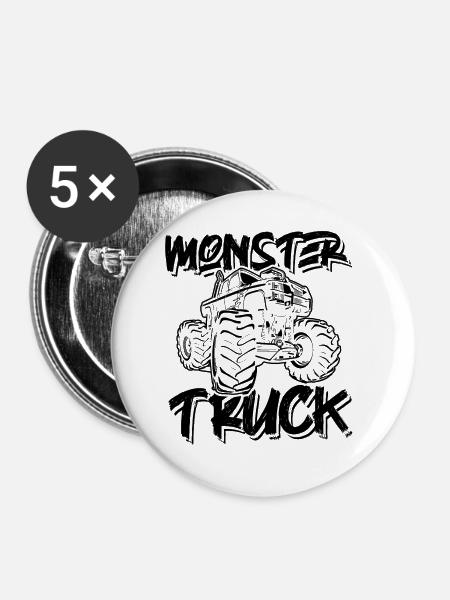 Monstertruck cool - Buttons groß 56 mm (5er Pack) - Weiß