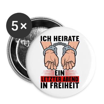 Junggesellenabschied Bräutigam Poltern Geschenk - Buttons groß 56 mm (5er Pack) - Weiß - Vorne