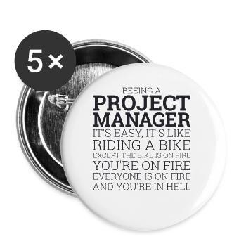 "Project Manager Bike" | "Project Manager" - Buttons groß 56 mm (5er Pack) - Weiß - Vorne