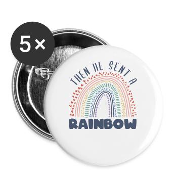 Then He Sent A Rainbow - Regenbogenbaby - Buttons groß 56 mm (5er Pack) - Weiß - Vorne