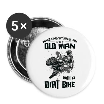 Never Underestimate Old Man Dirt Bike Motocross - Buttons large 2.2''/56 mm (5-pack) - white - Front