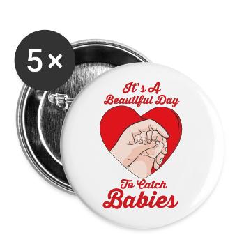 Naissance de bébé Sage-femme Obstétrique Obstétricien - Lot de 5 grands badges (56 mm) - blanc - Devant