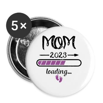 Mama 2023 Loading Schwangerschaft Mutter Geburt - Buttons groß 56 mm (5er Pack) - Weiß - Vorne