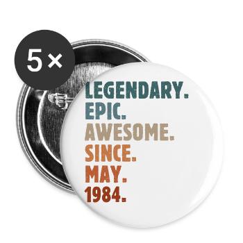 1984 Mai Vintage Jahrgang Geburtstag Geschenk - Buttons groß 56 mm (5er Pack) - Weiß - Vorne