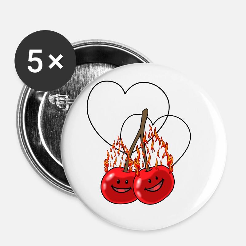 fiery cherries cherry hot fruit hearts - Buttons large 2.2''/56 mm (5-pack) - white