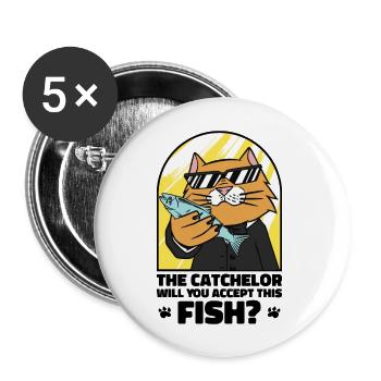 Catchelor Single Leben Katze Bachelor Party - Buttons groß 56 mm (5er Pack) - Weiß - Vorne