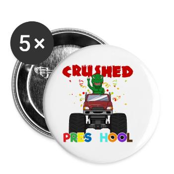Monster Truck Dinosaurier Vorschule I Geschenk - Buttons groß 56 mm (5er Pack) - Weiß - Vorne