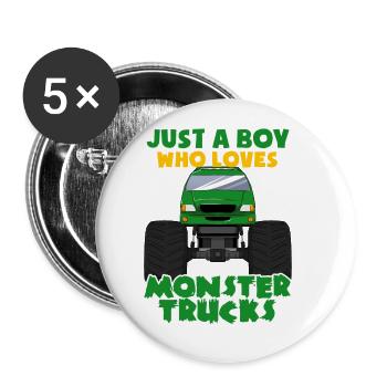 Monster Truck Große Reifen Junge Liebe I Geschenk - Buttons groß 56 mm (5er Pack) - Weiß - Vorne
