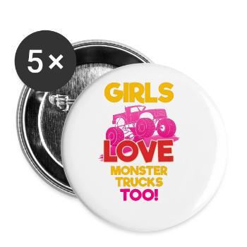 Monster Truck Reifen Mädchen Frauen I Geschenkidee - Buttons groß 56 mm (5er Pack) - Weiß - Vorne