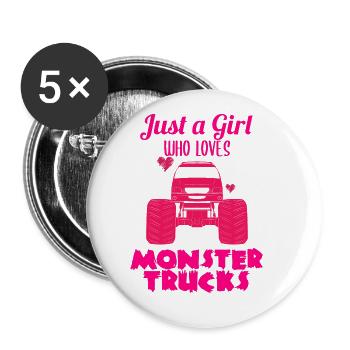 Monster Truck Reifen Mädchen Frauen I Geschenkidee - Buttons groß 56 mm (5er Pack) - Weiß - Vorne