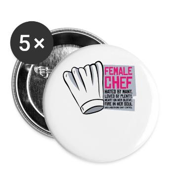 Weiblicher Chefkoch Kochen Mahlzeiten - Buttons groß 56 mm (5er Pack) - Weiß - Vorne