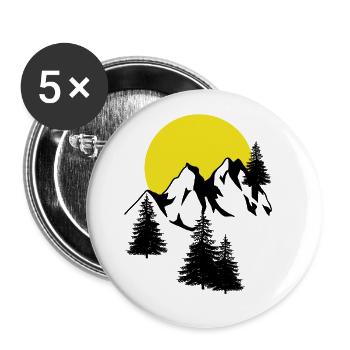 Gebirge Mond Gipfel Fichten Nadelbaum Tannen Natur - Buttons groß 56 mm (5er Pack) - Weiß - Vorne