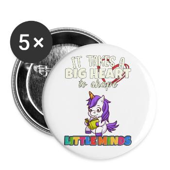 It Takes A Big Heart To Shape Little Minds Teacher - Buttons groß 56 mm (5er Pack) - Weiß - Vorne