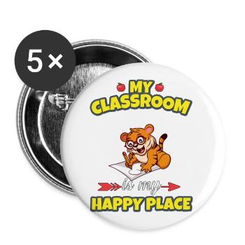 My Classroom Is My Happy Place Elementary Teacher - Buttons groß 56 mm (5er Pack) - Weiß - Vorne