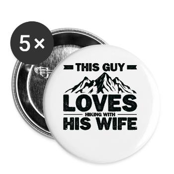 Les montagnes appellent les randonneurs de randonnée en plein air - Lot de 5 grands badges (56 mm) - blanc - Devant