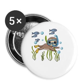 Scuba Diving Sloth Lazy Animal Diving I Gift - Buttons large 2.2''/56 mm (5-pack) - white - Front