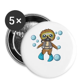 Scuba Diving Sloth Lazy Animal Diving I Gift - Buttons large 2.2''/56 mm (5-pack) - white - Front