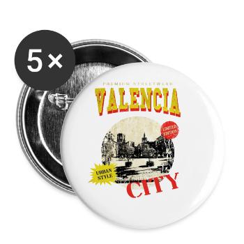 Valencia Spain City Skyline Vintage Retro - Buttons large 2.2''/56 mm (5-pack) - white - Front