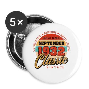 Retro 90 Years September 1932 Birthday Vintage - Buttons large 2.2''/56 mm (5-pack) - white - Front