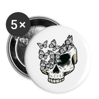 Gothic Schmetterling Totenkopf Knochen Skelett - Buttons groß 56 mm (5er Pack) - Weiß - Vorne