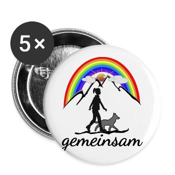 Hund und Frau gemeinsam - Buttons groß 56 mm (5er Pack) - Weiß - Vorne