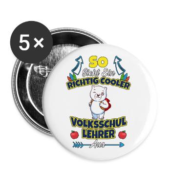 Volksschullehrer Volksschule Lehrkraft Lehrer - Buttons groß 56 mm (5er Pack) - Weiß - Vorne