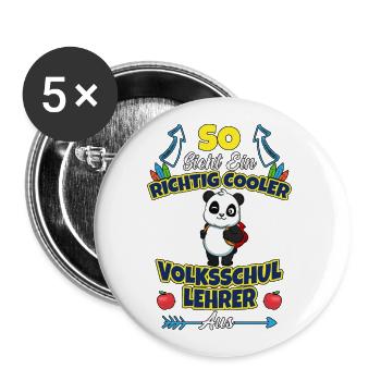 Volksschullehrer Volksschule Lehrkraft Lehrer - Buttons groß 56 mm (5er Pack) - Weiß - Vorne