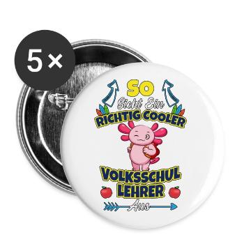 Volksschullehrer Volksschule Lehrkraft Lehrer - Buttons groß 56 mm (5er Pack) - Weiß - Vorne