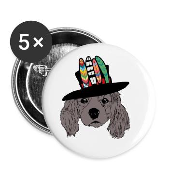 Tête de chien Chien Hippie Freak Chien Amoureux des chiens - Lot de 5 grands badges (56 mm) - blanc - Devant