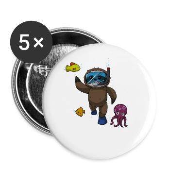 Scuba Diving Sloth Lazy Animal Diving I Gift - Buttons large 2.2''/56 mm (5-pack) - white - Front