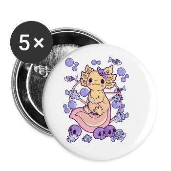 Gruseliges Axolotl Creepy Kawaii Chibi Horror - Buttons groß 56 mm (5er Pack) - Weiß - Vorne