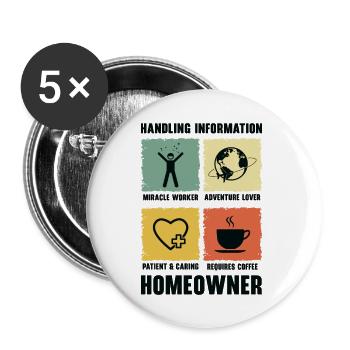 Neuer Hauseigentümer Informationen zum Umgang mit - Buttons groß 56 mm (5er Pack) - Weiß - Vorne