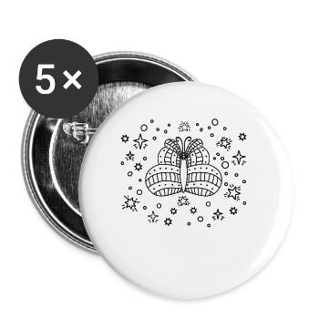 Himmlischer Schmetterling Line Art Insekt Fan - Buttons groß 56 mm (5er Pack) - Weiß - Vorne