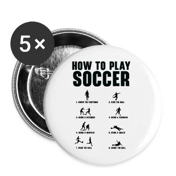 Comment jouer au football Les sports de joueur de football - Lot de 5 grands badges (56 mm) - blanc - Devant