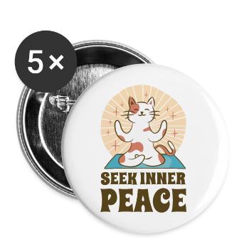Serenity Cat Yoga Chat Propriétaire Méditation - Lot de 5 grands badges (56 mm) - blanc - Devant