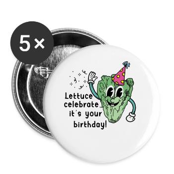 Vegan Lettuce Birthday Greeting Natal Day - Buttons large 2.2''/56 mm (5-pack) - white - Front