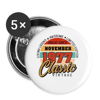 Rétro 45 ans Novembre 1977 Anniversaire Vintage - Lot de 5 grands badges (56 mm) - blanc - Devant