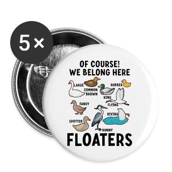 Lustige Tiere Vögel Schwimmer Wir gehören hierher - Buttons groß 56 mm (5er Pack) - Weiß - Vorne