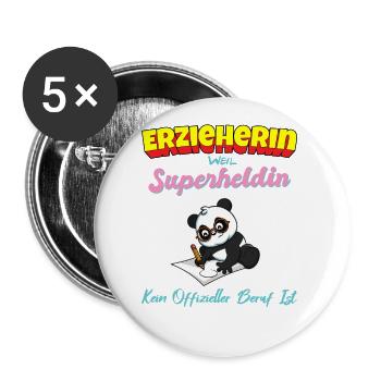 Erzieherin Weil Superheldin Kein Beruf Ist Kita - Buttons groß 56 mm (5er Pack) - Weiß - Vorne