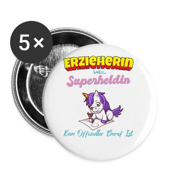 Erzieherin Weil Superheldin Kein Beruf Ist Kita - Buttons groß 56 mm (5er Pack) - Weiß - Vorne