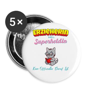 Erzieherin Weil Superheldin Kein Beruf Ist Kita - Buttons groß 56 mm (5er Pack) - Weiß - Vorne