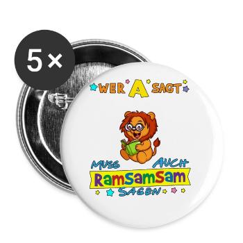 Wer A Sagt Muss Auch Ramsamsam Sagen Kita Erzieher - Buttons groß 56 mm (5er Pack) - Weiß - Vorne